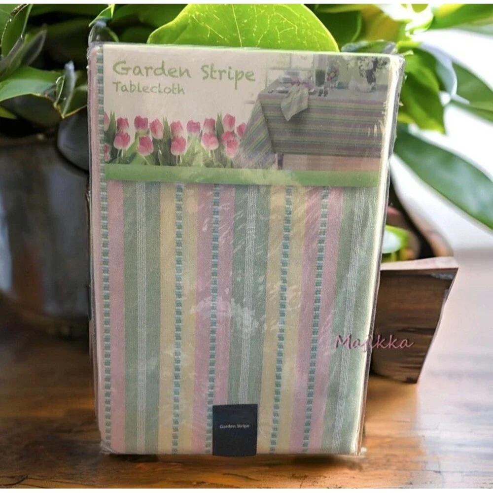 Colordrift Easter Spring Tablecloth 60x102 Garden Stripe Yellow Pink Green
